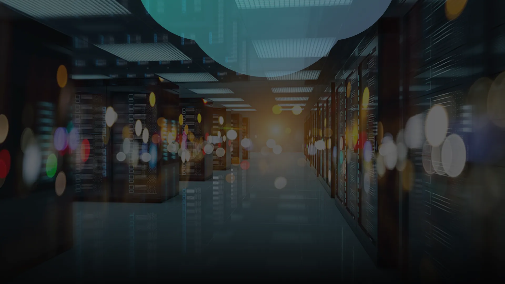 Datacenter Hallway with colorful dots